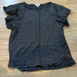 Max Studio Black and White Striped Ruffle Sleeve Blouse Size Medium